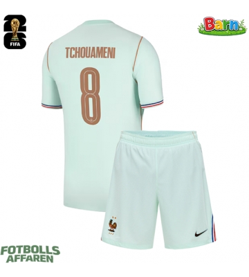 Frankrike Aurelien Tchouameni #8 Bortaställ Barn VM 2026 Kortärmad (+ Korta byxor)